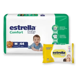 Combo Pañales Estrella Baby Hiper Pack Ahorro + Toallitas húmedas 50u M