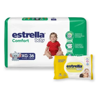Imagen 1 de 1 de Combo Pañales Estrella Baby Hiper Pack Ahorro + Toallitas húmedas 50u