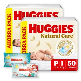 Set 2 Pañales Huggies Pequeño Talle P Toallitas Humedas X48u
