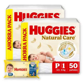 Pack X2 Pañales Huggies Talle P + Toallitas Humedas X80u