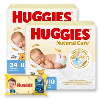 68 Pañales Huggies Recien Nacido (RN) + Toallitas Húmedas Huggies Triple Protección x80u