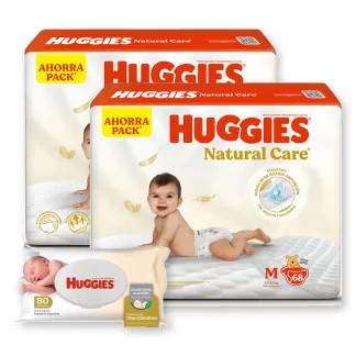 Combo 2 Pañales Huggies Natural Care y Toallitas Húmedas Óleo Calcáreo x80u
