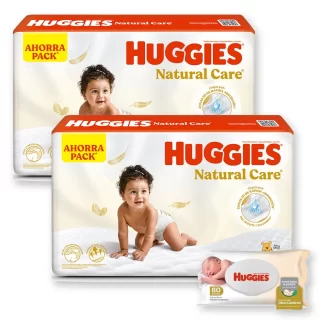 Combo 2 Pañales Huggies Natural Care y Toallitas Húmedas Óleo Calcáreo x80u XG