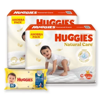 Combo 2 Pañales Huggies Natural Care + Toallitas Húmedas x80 unidades G