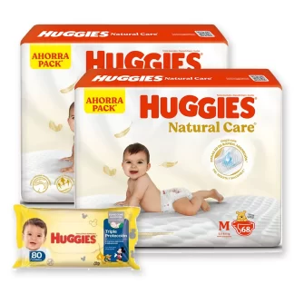 Combo 2 Pañales Huggies Natural Care + Toallitas Húmedas x80 unidades