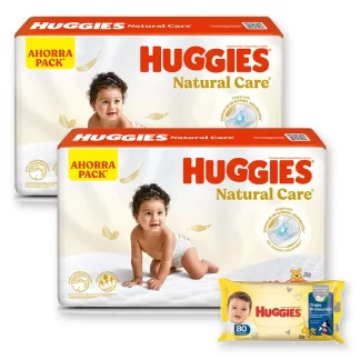 Combo 2 Pañales Huggies Natural Care + Toallitas Húmedas x80 unidades XG