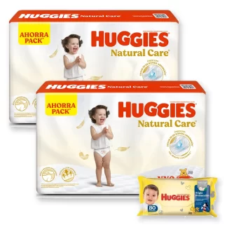 Combo 2 Pañales Huggies Natural Care + Toallitas Húmedas x80 unidades XXG