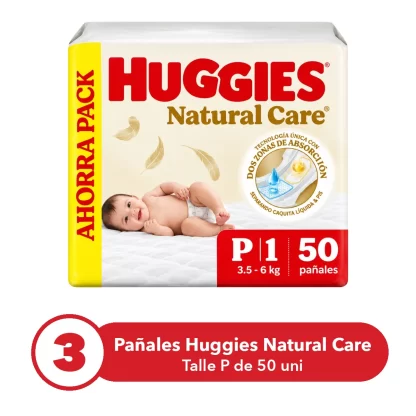 Imagen 2 de 3 de Combo x3 Pañales Huggies Natural Care P x 50u