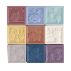 Miniatura 1 de 2 de Cubos Didácticos de Goma Blanda Baby Favorite 9 Piezas con Relieves para Bebé