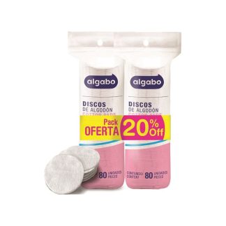 Discos de Algodón Desmaquillantes Algabo Pack 2 x 80 unidades