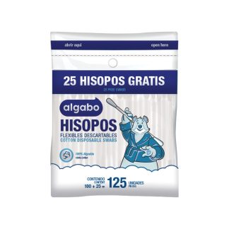 Hisopos Flexibles de Algodón Algabo Bolsa con Zipper x 125 unidades