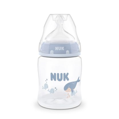 Imagen 1 de 3 de Mamadera Nuk First Choice+ 150 ml Flujo S Anticólicos Ballena Celeste
