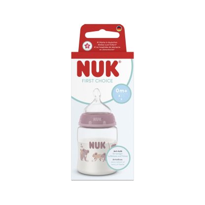 Imagen 2 de 3 de Mamadera Nuk First Choice+ 150 ml Flujo S Anticólicos Koala Rosa