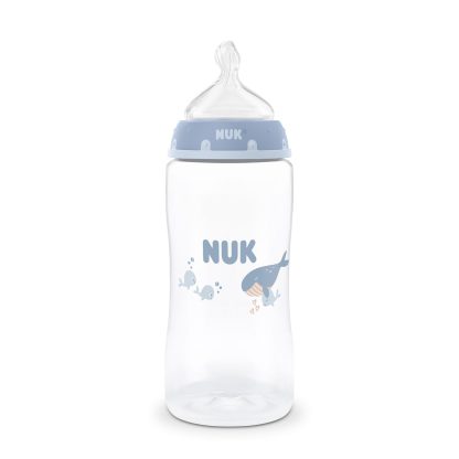 Imagen 2 de 3 de Mamadera Nuk First Choice+ 300 ml Flujo M Anticólicos Ballena Celeste