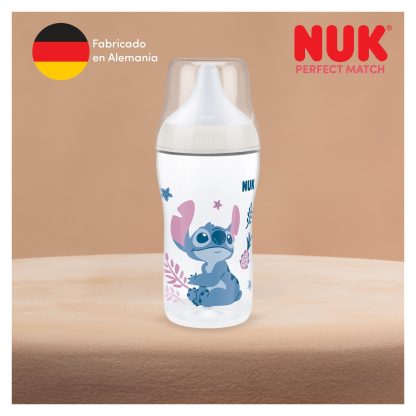 Imagen 3 de 5 de Mamadera Nuk Perfect Match Disney Stitch 260 ml Flujo M Control de Temperatura