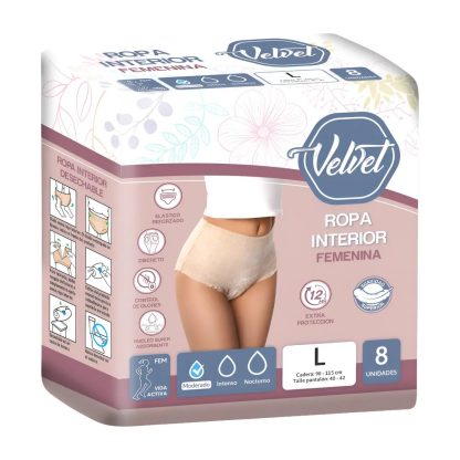 Imagen 1 de 1 de Ropa Interior Velvet Femenina Absorción Media Talle L x 8 unidades