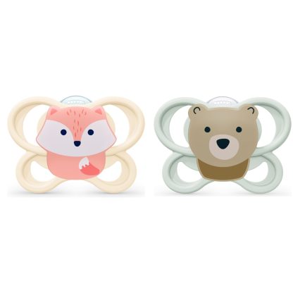 Imagen 1 de 5 de Set 2 Chupetes Nuk Perfect Match Air 0-2m Zorro y Oso