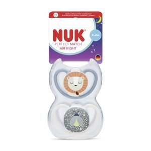 Miniatura 4 de 4 de Set 2 Chupetes Nuk Perfect Match Air Noche 0-6m León y Luciérnaga Brillan en la Oscuridad