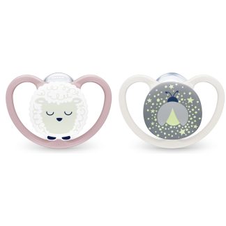 Set 2 Chupetes Nuk Perfect Match Air Noche 0-6m Oveja y Luciérnaga Brillan en la Oscuridad